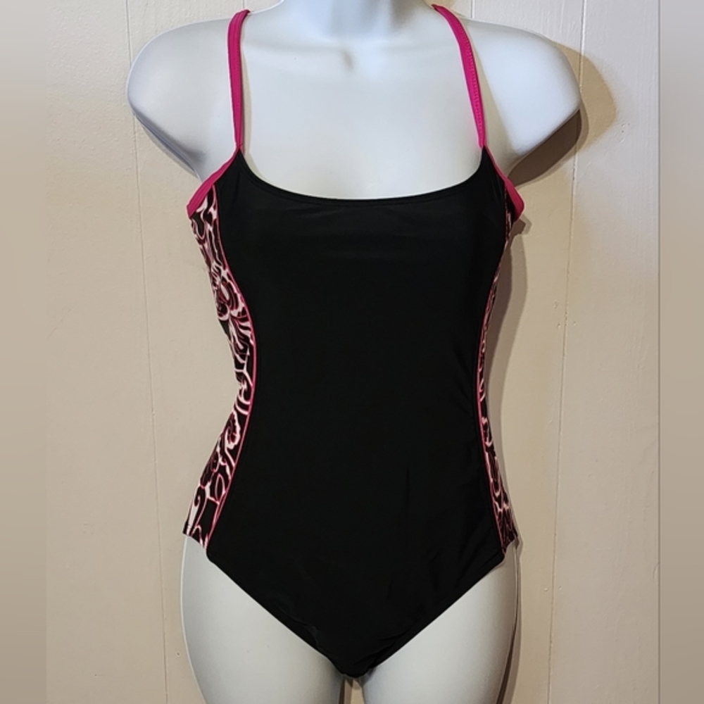 Catalina Swimsuit‎ Small Black with Pink Slimming Beach One Piece Swim A61